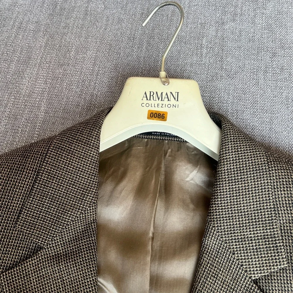 John Weitz Blazer Jacket Mens 40R Brown Houndstooth Wool Single-Breasted Career
